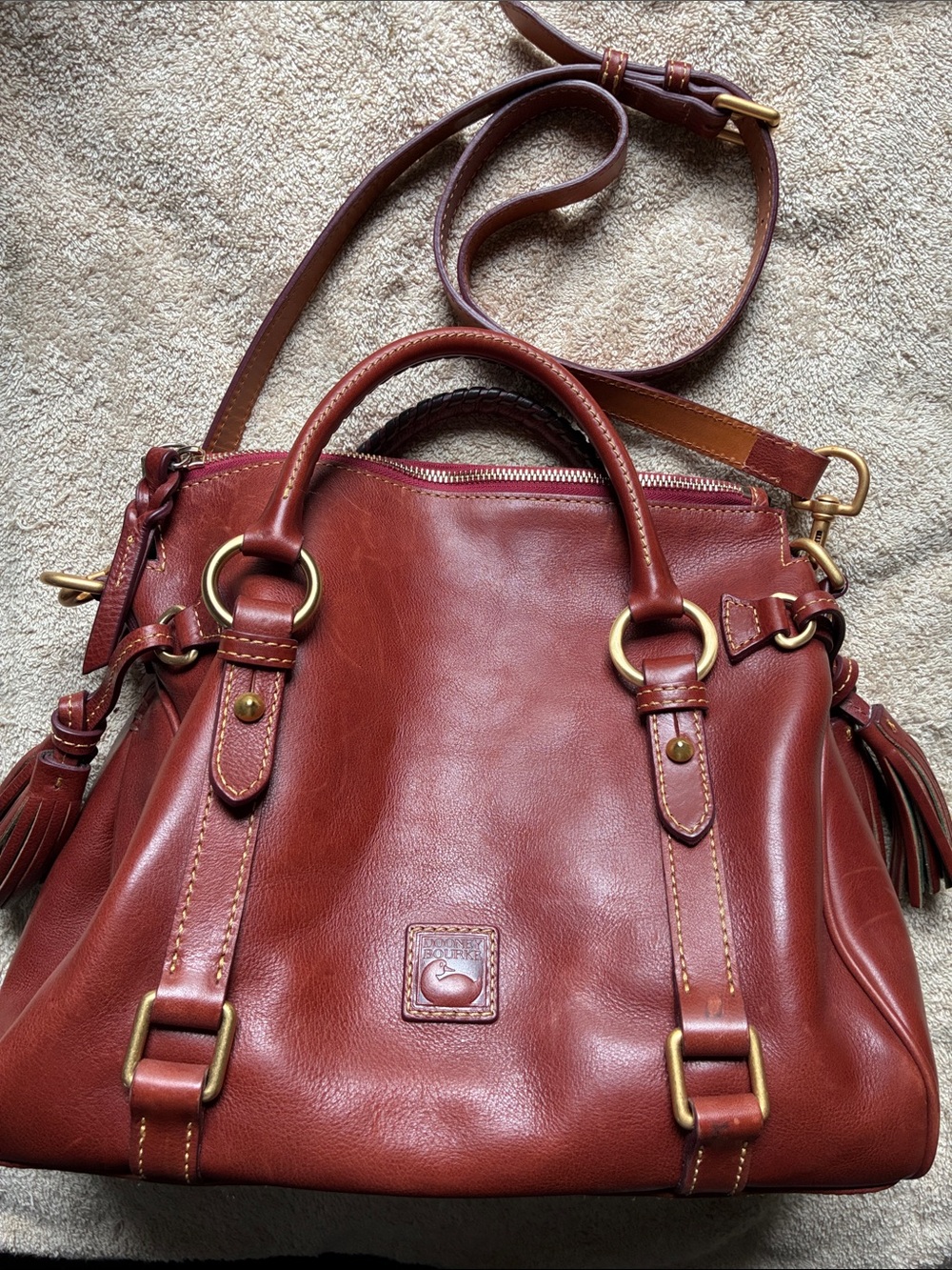 Dooney & Bourke Burnt Orange Florentine Leather Satchel with Gold Hardware